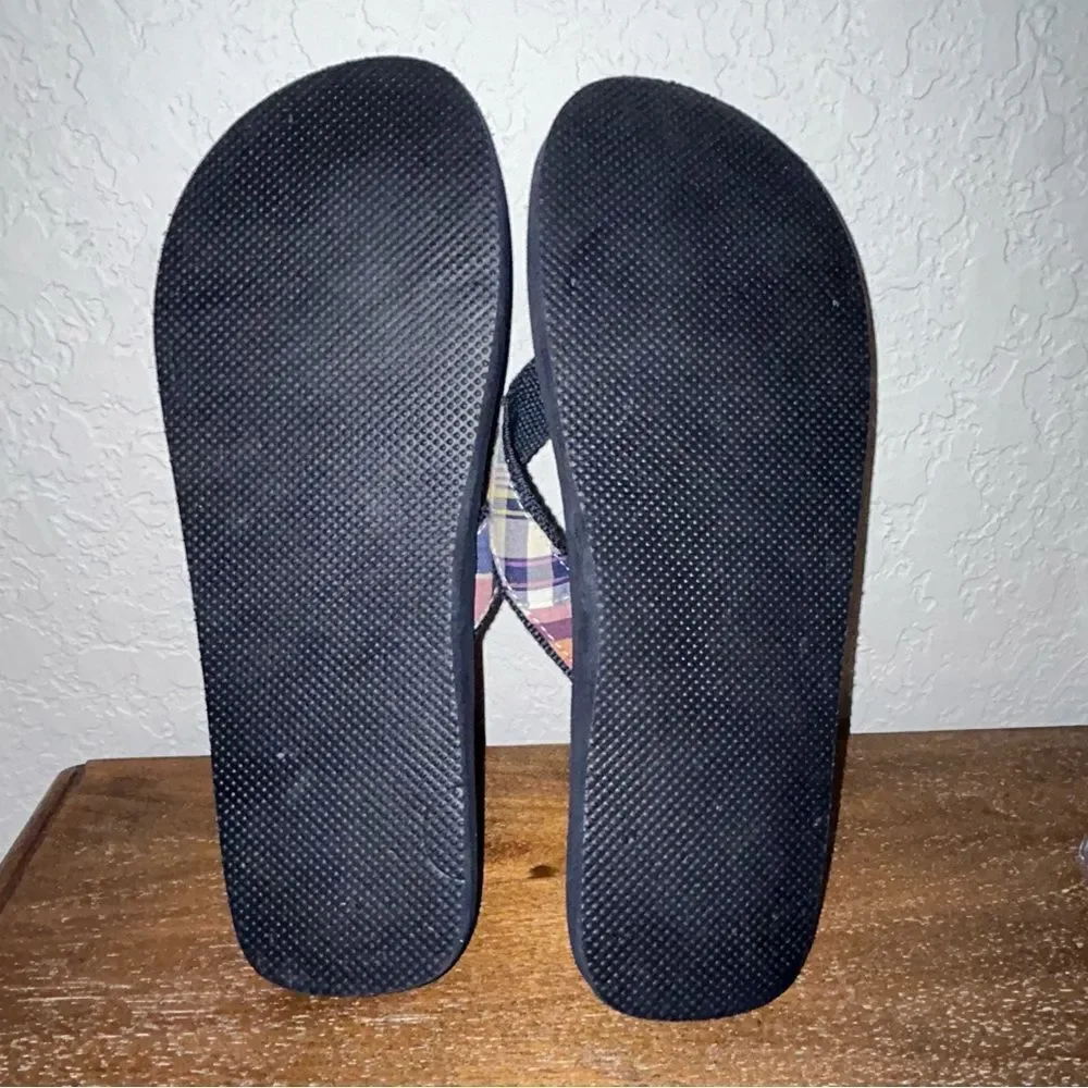 J. Crew Factory Navy Flip-Flop Sandals with Multicolor Plaid Straps - Picture 7 of 8